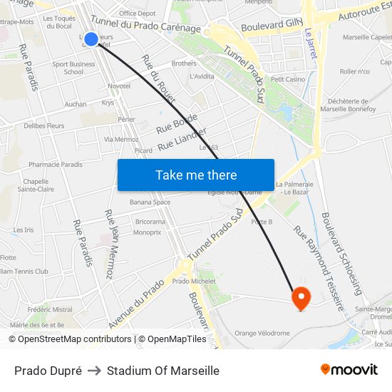 Prado Dupré to Stadium Of Marseille map