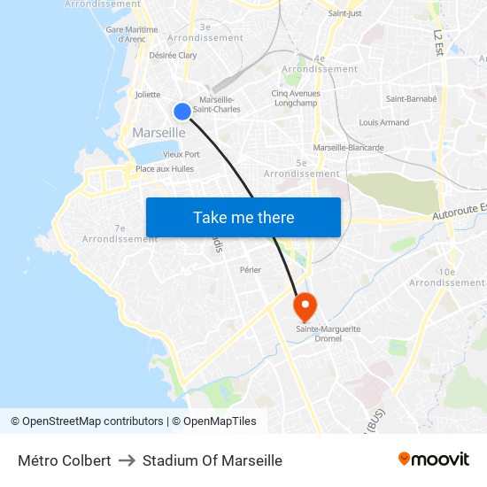 Métro Colbert to Stadium Of Marseille map