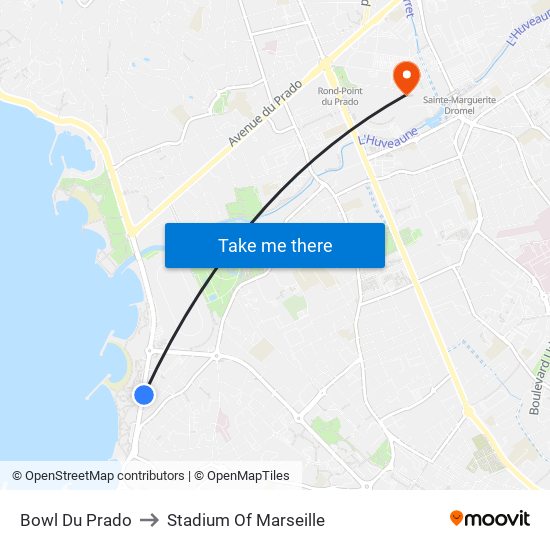 Bowl Du Prado to Stadium Of Marseille map