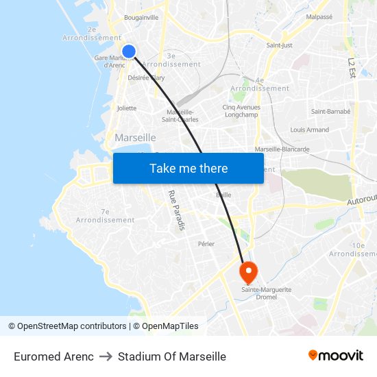 Euromed Arenc to Stadium Of Marseille map