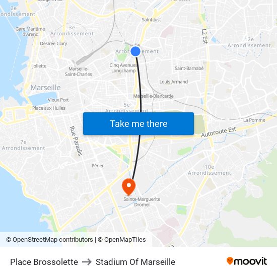 Place Brossolette to Stadium Of Marseille map