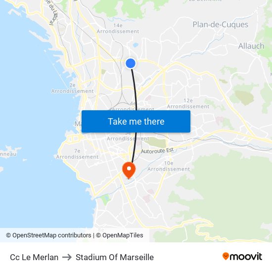 Cc Le Merlan to Stadium Of Marseille map