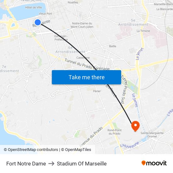 Fort Notre Dame to Stadium Of Marseille map