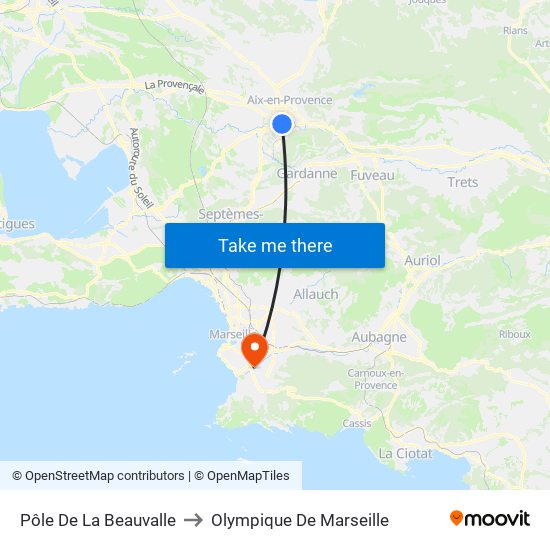Pôle De La Beauvalle to Olympique De Marseille map