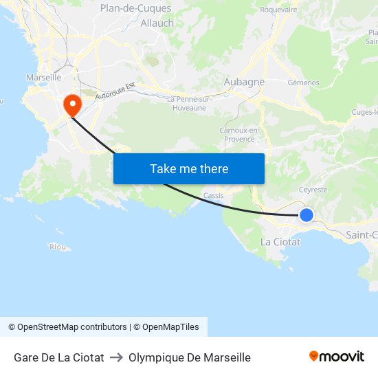 Gare De La Ciotat to Olympique De Marseille map