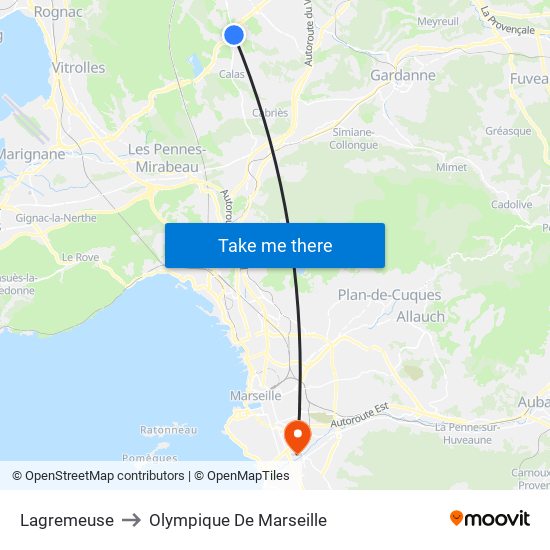 Lagremeuse to Olympique De Marseille map
