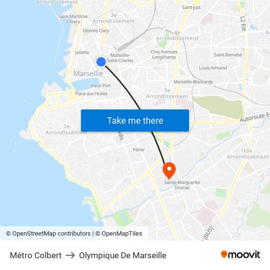 Métro Colbert to Olympique De Marseille map