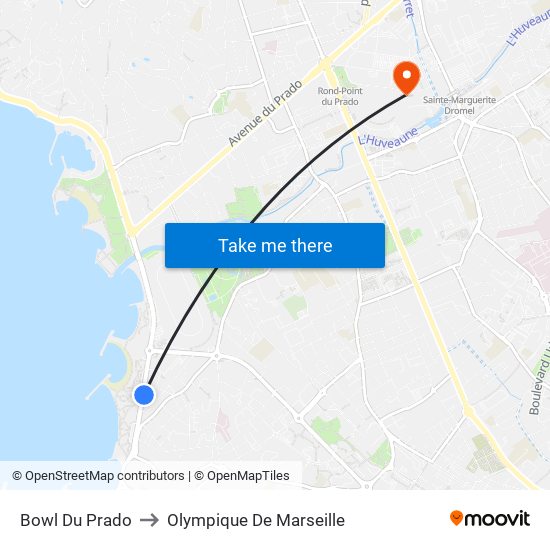 Bowl Du Prado to Olympique De Marseille map