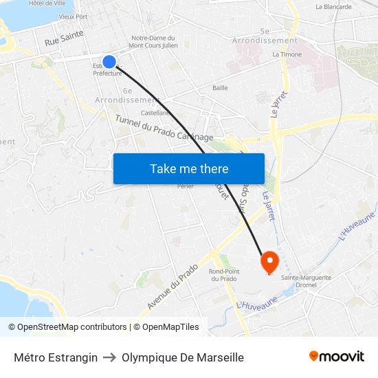 Métro Estrangin to Olympique De Marseille map