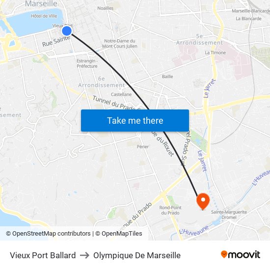 Vieux Port Ballard to Olympique De Marseille map