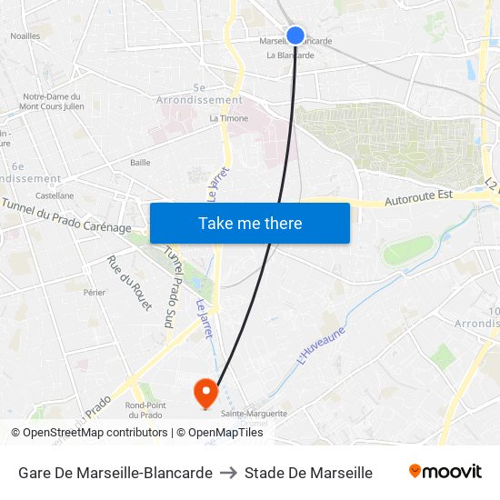 Gare De Marseille-Blancarde to Stade De Marseille map