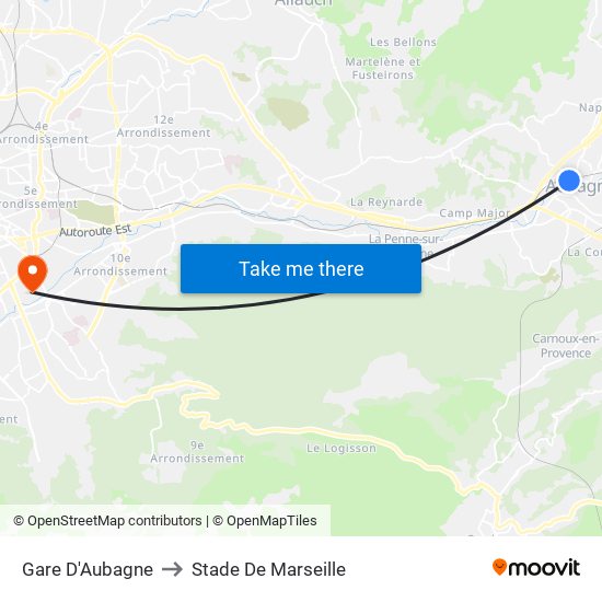 Gare D'Aubagne to Stade De Marseille map