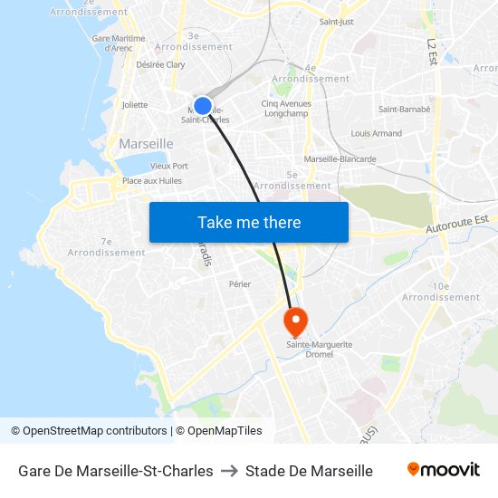 Gare De Marseille-St-Charles to Stade De Marseille map