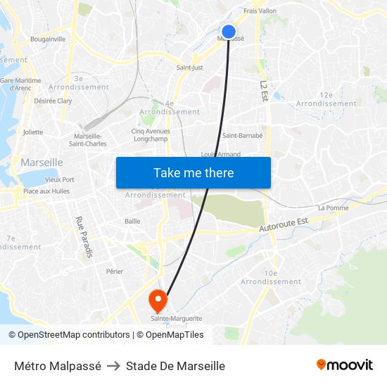 Métro Malpassé to Stade De Marseille map