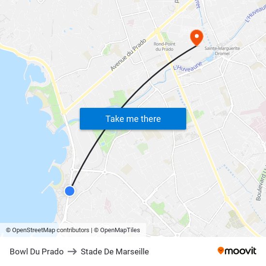 Bowl Du Prado to Stade De Marseille map