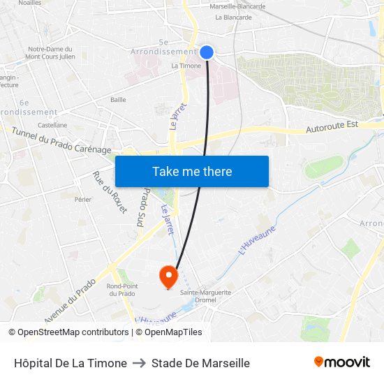 Hôpital De La Timone to Stade De Marseille map