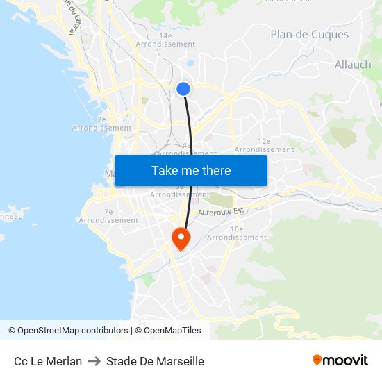 Cc Le Merlan to Stade De Marseille map
