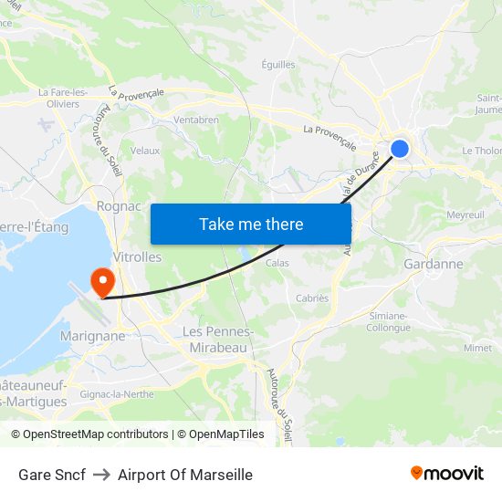 Gare Sncf to Airport Of Marseille map