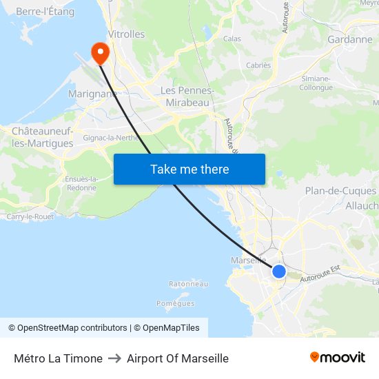 Métro La Timone to Airport Of Marseille map