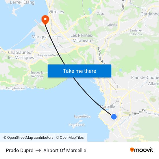 Prado Dupré to Airport Of Marseille map