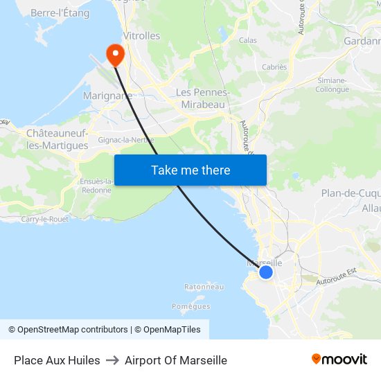 Place Aux Huiles to Airport Of Marseille map