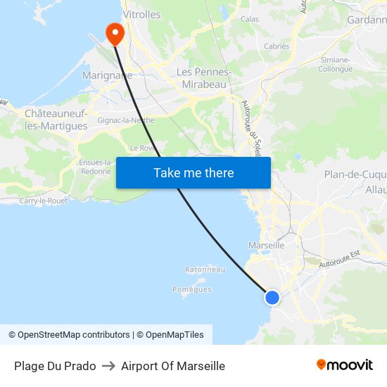 Plage Du Prado to Airport Of Marseille map