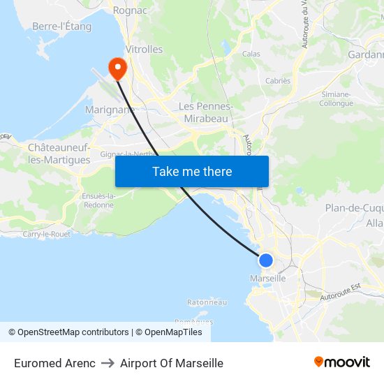 Euromed Arenc to Airport Of Marseille map