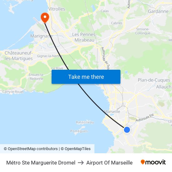 Métro Ste Marguerite Dromel to Airport Of Marseille map