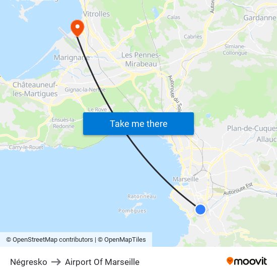 Négresko to Airport Of Marseille map