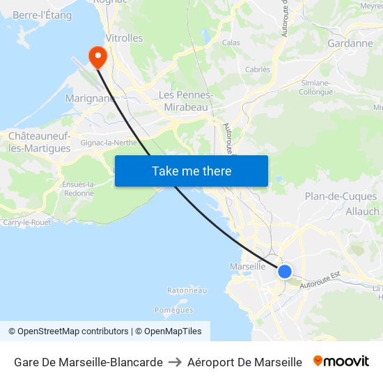 Gare De Marseille-Blancarde to Aéroport De Marseille map