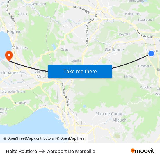 Halte Routière to Aéroport De Marseille map