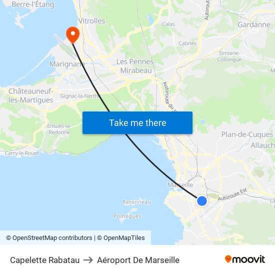 Capelette Rabatau to Aéroport De Marseille map