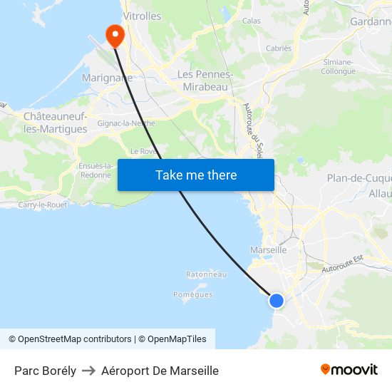 Parc Borély to Aéroport De Marseille map