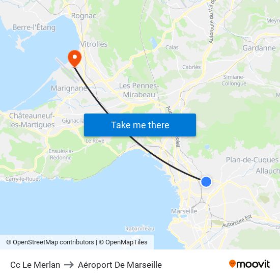 Cc Le Merlan to Aéroport De Marseille map