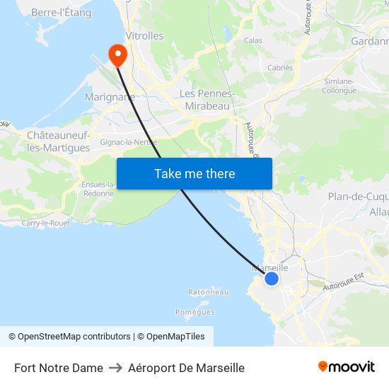 Fort Notre Dame to Aéroport De Marseille map