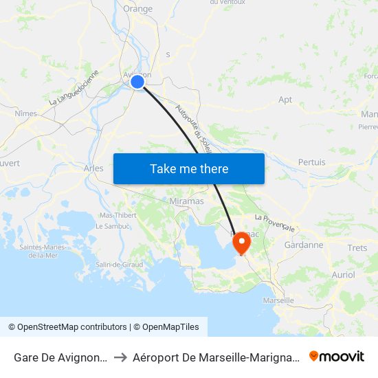 Gare De Avignon-Centre to Aéroport De Marseille-Marignane-Provence map