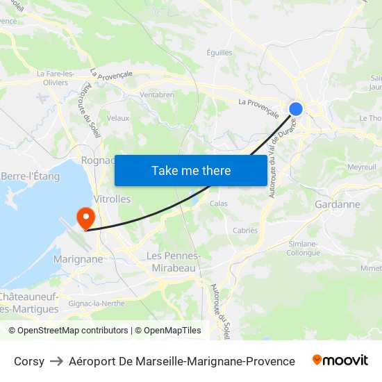 Corsy to Aéroport De Marseille-Marignane-Provence map