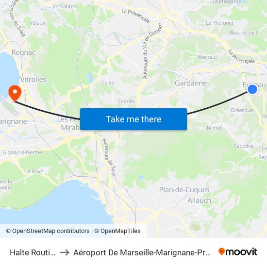 Halte Routière to Aéroport De Marseille-Marignane-Provence map