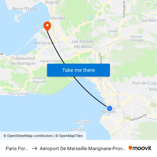 Paris Forbin to Aéroport De Marseille-Marignane-Provence map