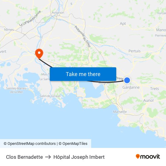 Clos Bernadette to Hôpital Joseph Imbert map