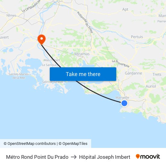 Métro Rond Point Du Prado to Hôpital Joseph Imbert map