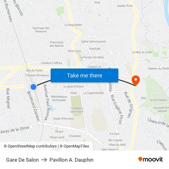 Gare De Salon to Pavillon A. Dauphin map