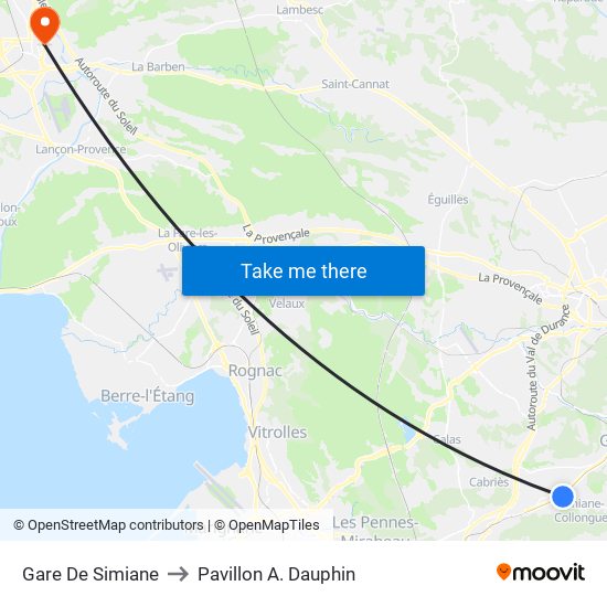 Gare De Simiane to Pavillon A. Dauphin map