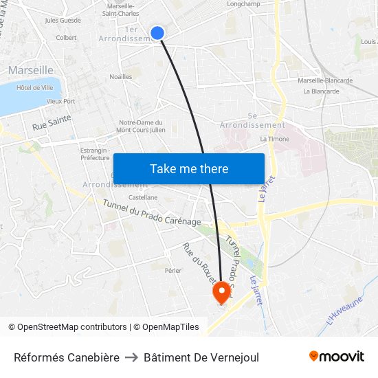 Réformés Canebière to Bâtiment De Vernejoul map