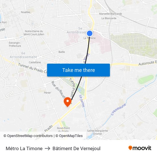 Métro La Timone to Bâtiment De Vernejoul map