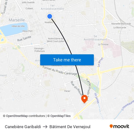 Canebière Garibaldi to Bâtiment De Vernejoul map