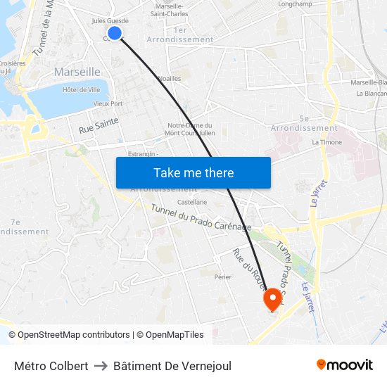 Métro Colbert to Bâtiment De Vernejoul map