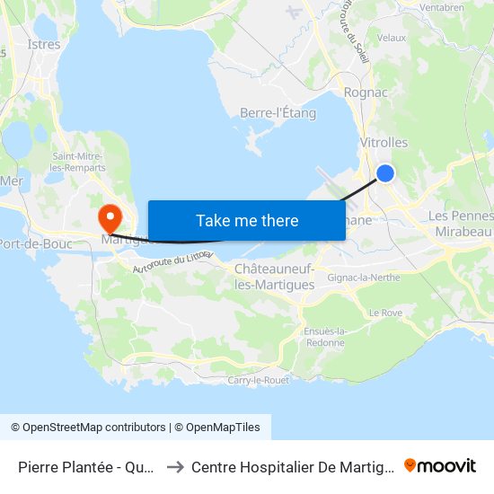 Pierre Plantée - Quai 7 to Centre Hospitalier De Martigues map