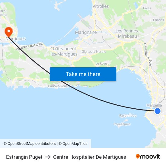 Estrangin Puget to Centre Hospitalier De Martigues map