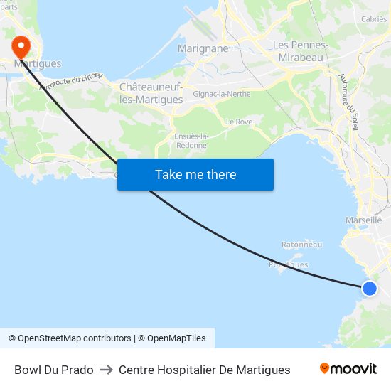Bowl Du Prado to Centre Hospitalier De Martigues map